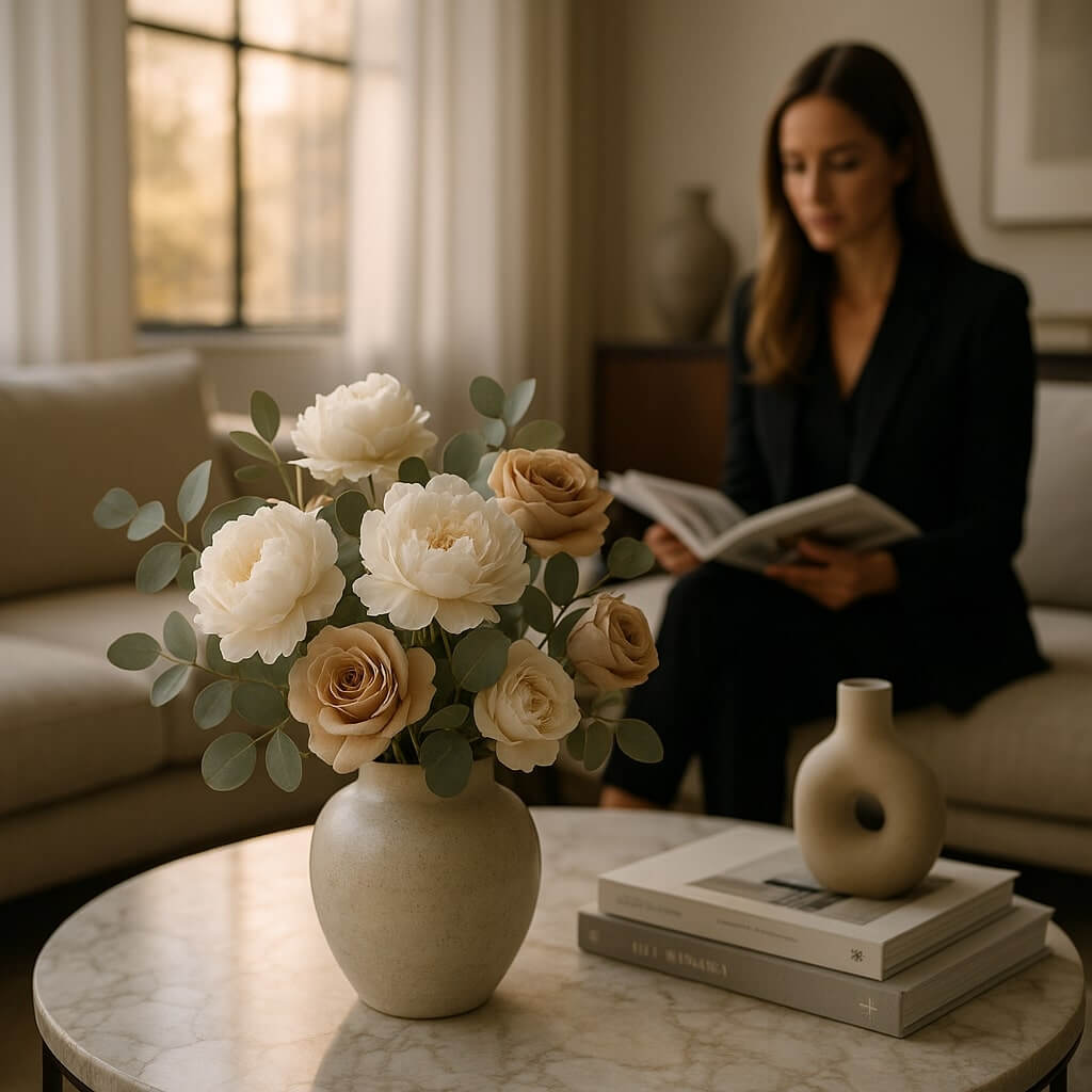 Arranjo elegante de flores permanentes da Flórida Decorações em ambiente sofisticado